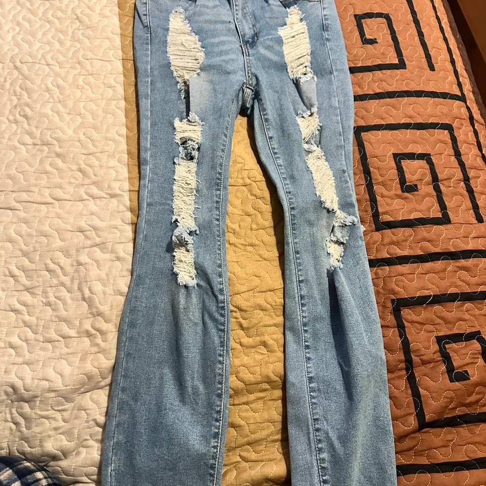 SHEIN Blue Skinny Jeans with Distressed Details